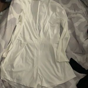 White deep plunge romper